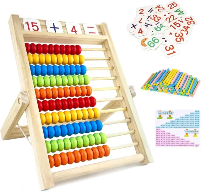 Pallottoliere per Bambini Legno Con 100 Perline Multicolori, Abaco Legno Calcola