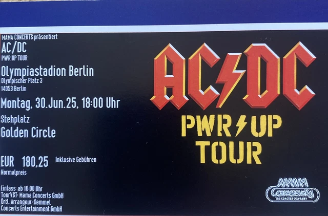 AC/DC BERLIN 30.06.2025 1 Golden Circle Ticket Front of Stage,ACDC EUR ...