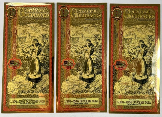 2021 $10 Utah Goldbacks Lot of Three
