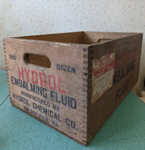 Antique Wooden Hydrol Embalming Fluid Crate Funeral Philadelphia PA Morbid