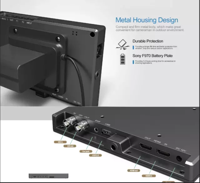 LILLIPUT 7" FS7 1920x1200 Metal 3G-SDI 4K HDMI DSLR Camera Monitor + V mount pla 3