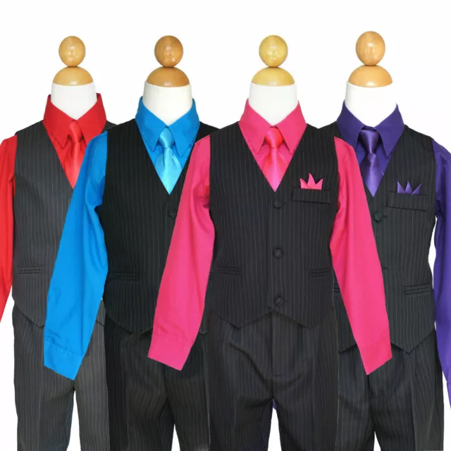 Boys Kids Formal Vest Pants Set Shirt Tie Pinstripe Wedding Suit,Size: All Sizes