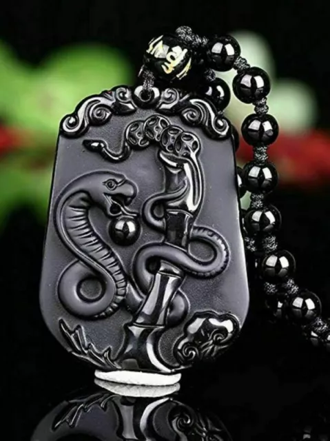 Natural Obsidian Chinese zodiac necklace Amulet animals with adjustable chain