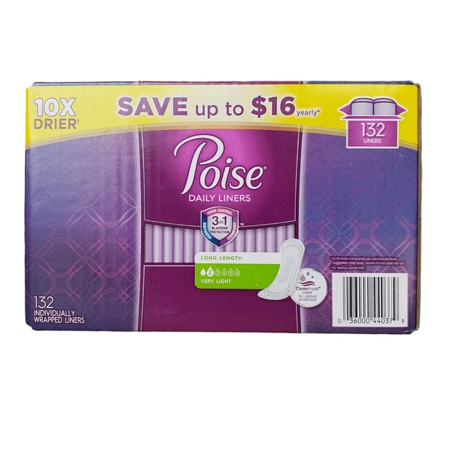 Almohadillas de higiene femenina Poise muy ligeras largas (132 quilates) a granel