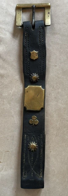 Antique Victorian Heavy Leather Horse Brass Strap Tack With Shamrock