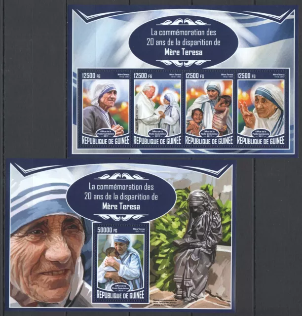 Fd1351 2017 Guinea Mother Teresa Pope John Paul Ii Humanists #12466-9+Bl2789 Mnh