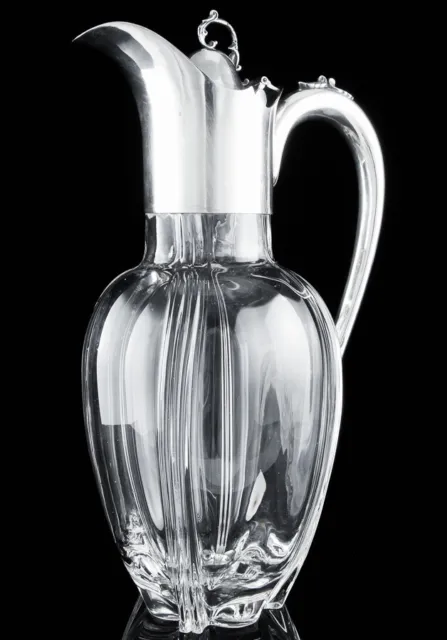 c1880 JAMES DIXON SILVER PLATE & GLASS WINE EWER CLARET JUG CHRISTOPHER DRESSER