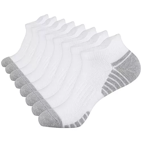 COOVAN 8 Pairs Mens Ankle Socks Athletic Running Socks with Cushion Tab White...