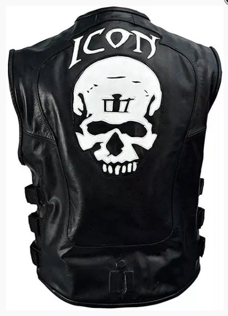 Icon Bikers Leather Vest Skull Regulator Vest Men's Tactical Biker Vest