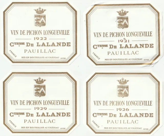 4 Etiquettes Chateau Pichon Lalande 1921-1922-1926-1929