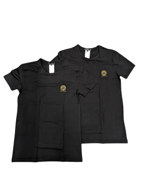 VERSACE Black T-Shirts 2 Pack Chest Logo Gold Short Sleeve Tee XL NEW RRP 105