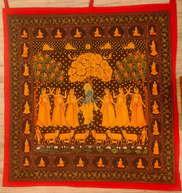 Lord Krishna with Gopis Finest Handmade Intricate Indian Royal Pichwai Painting