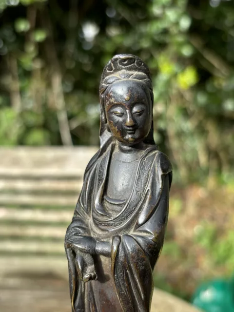 Chinese Late Ming Dynasty 17Th Century Bronze Guanyin With Decorated Robe