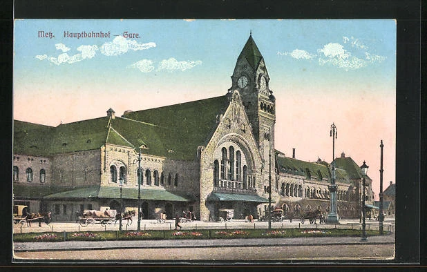CPA Metz, la gare pincipale bei Dämmerung