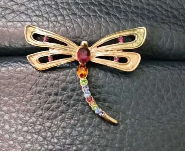Brooch,  MONET, Dragonfly Lapel Pin Simulated stones
