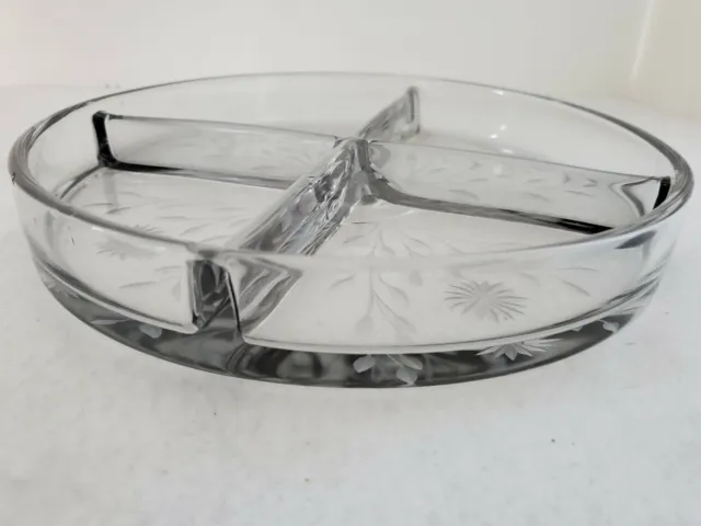 Vintage Four Section Etched Glass Relish Dish