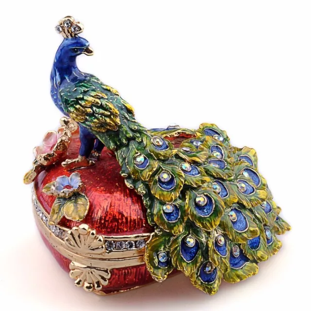 Peacock Trinket Jewelry Boxes Animal Figurine Vintage Decoration Metal Crafts