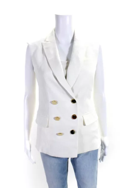 Veronica Beard Womens Double Breasted Sleeveless Blazer Jacket White Size 0