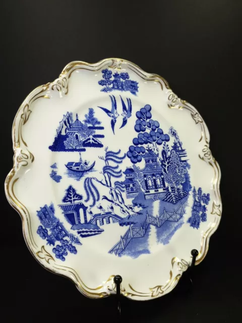 Blau und weiß Coalport Bone China gerahmt gold vergoldet Kuchenteller 9 Zoll Weide