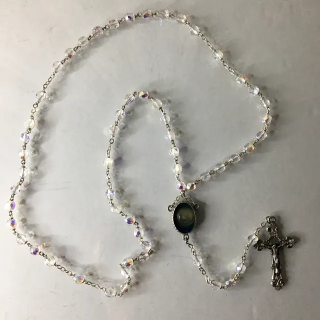 Vintage Lady of Lourdes Water Relic Rosary Beads Crystal Glass