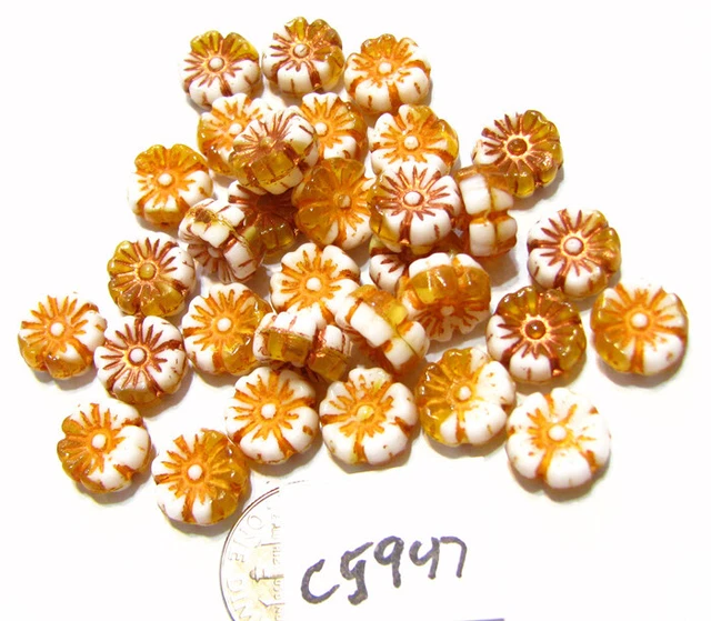 Czech Glass Hawaiian Flower Bead RUST MIX 10mm  Lot of 20	C5947