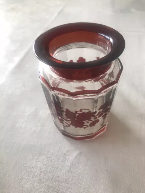 ANTIQUE VICTORIAN  HAND PAINTED Ruby On Clear Crystal Glass Jar