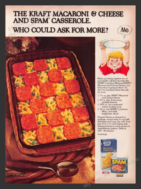 Kraft Macaroni & Cheese w/ Spam Casserole Recipe 1970s Print Advertisement 1979