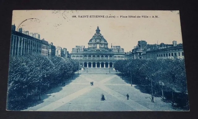 Cpa 1923 Carte Postale France Saint-Etienne Place Hotel-De-Ville Loire 42