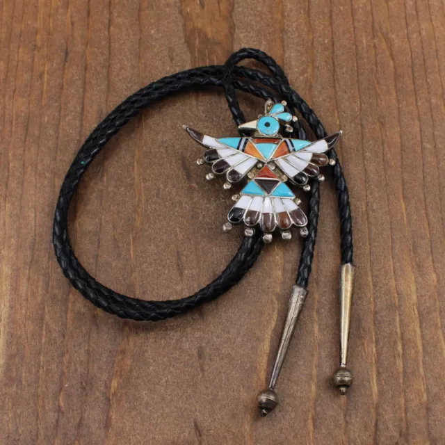 Sterling Silver Inlaid Thunderbird Bolo Tie