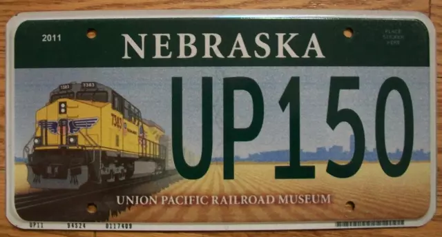 Single Nebraska License Plate -2011 Up150 Sample- Union Pacific Railroad Museum