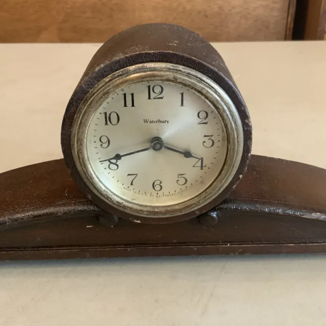 Works! VINTAGE ANTIQUE NOVELTY ART NOUVEAU WIND UP SMALL Mantle CLOCK Waterbury