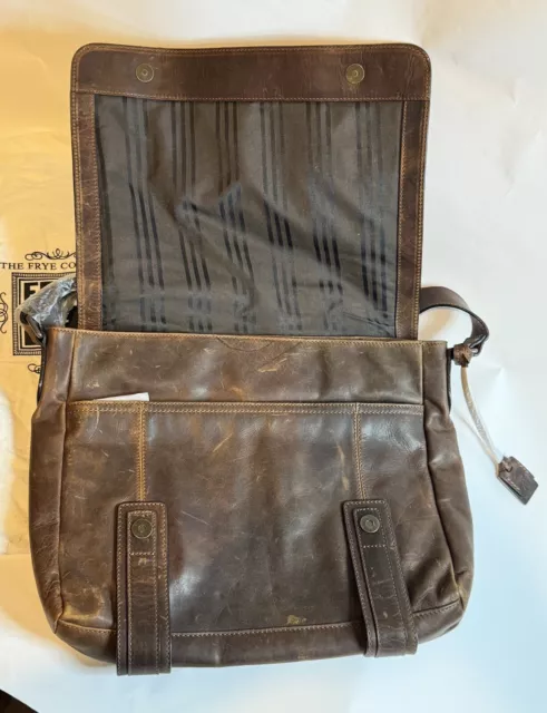 Frye Logan Leather Satchel Messenger Bag One Size Dark Brown NEW! 3
