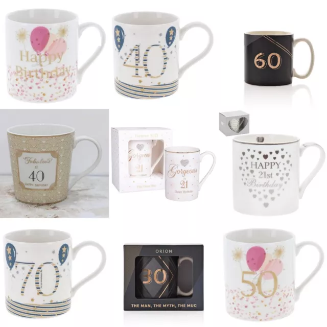 New In Box Birthday Gift Mugs Man Woman 18th 21st 30th 40th 50th 60th 70th Boxed