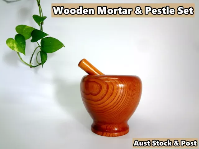 NEW Wooden Mortar and Pestle Set - For Kitchen Grinding, Mixing, Crushing (D29)