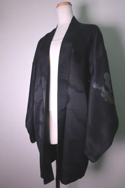 8654H4 Silk Vintage Japanese Kimono Haori Jacket Cloud Urushi