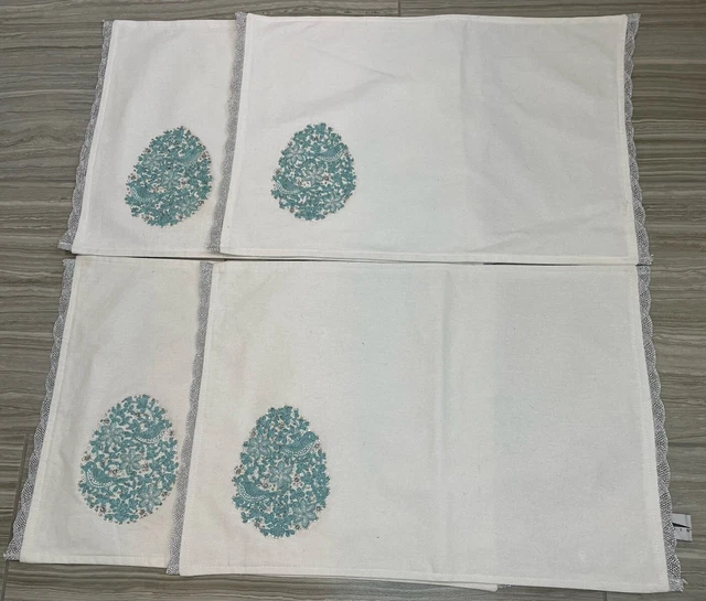 Ivory Aqua Beaded Easter Placemats Spring Egg Dinner Table Decor 4 Set Domain