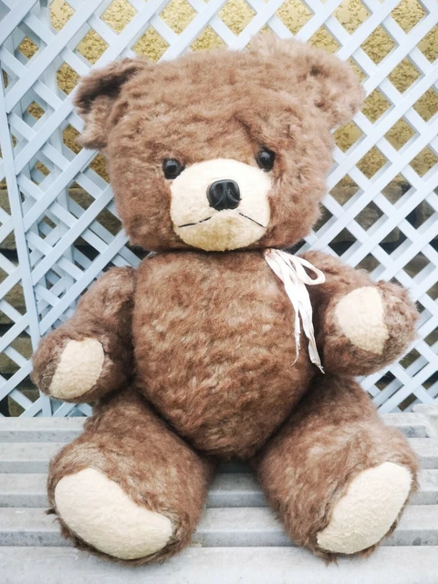 Ancien ours en peluche en mohair/Rempli de paille/Membres articulaires/Bip sonore - France