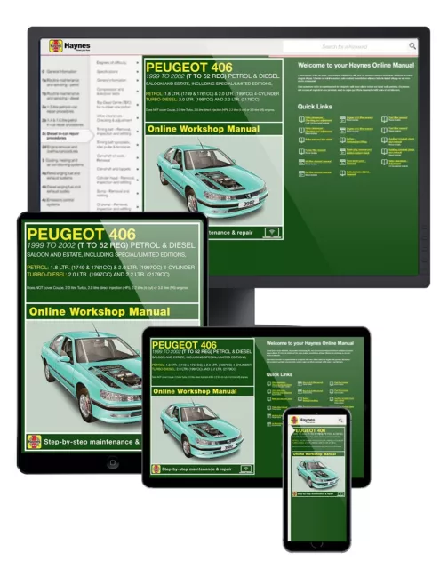 Peugeot 406 Petrol & Diesel (Mar 1999-2002) T to 52 Haynes Online Car Manual