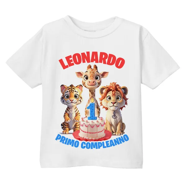 T-shirt maglietta bimbo Primo Compleanno personalizzata con nome Animali Giungla