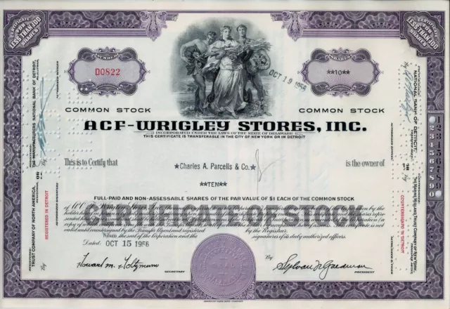 ACF - Wrigley Stores Inc., Delaware, 1956 (10 Shares)