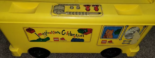 VINTAGE LEGO DUPLO 2581 Storage Ride On Bus yellow full of blocks