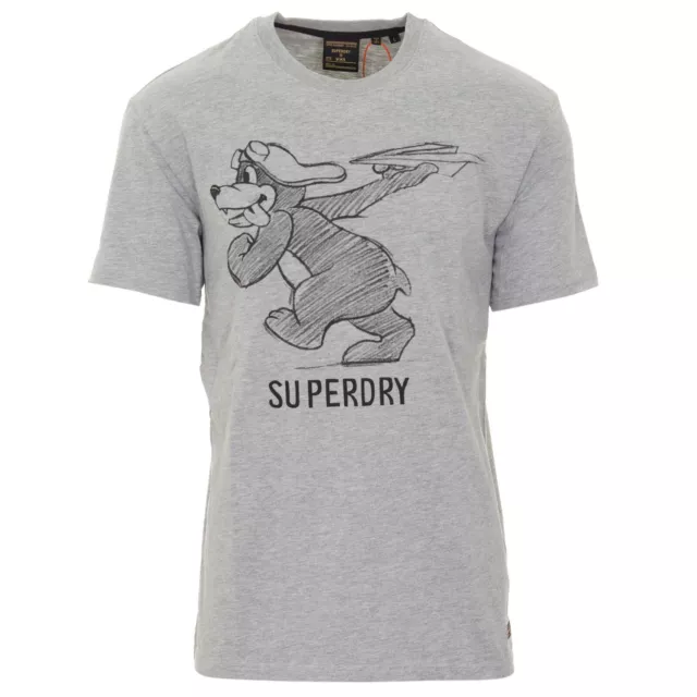 Superdry Mens Grey Marl Graphic T-Shirt Designer Box Fit Regular Cotton Tee Top