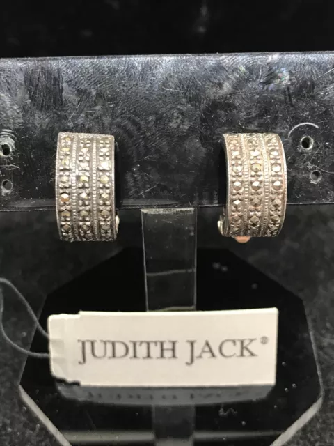 Vintage Judith Jack Sterling Silver Marcasite Clip On Earrings