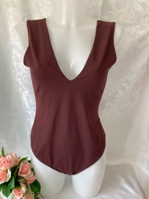 Free People Intimately Women Bodysuit Size M Chocolate Sleeveless V Neck RRP:58$