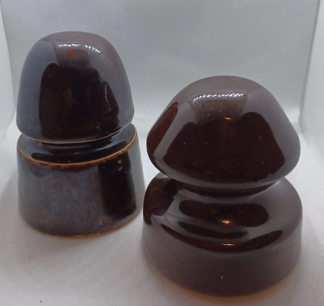 2 Vintage Brown Glazed Porcelain Ceramic Electrical Telephone Insulators