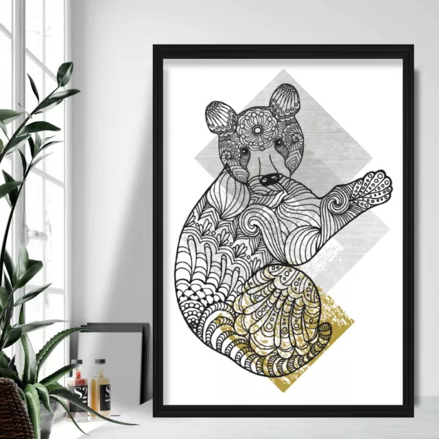 Geometric BEAR Cub Art Print Yellow Grey Aztec Gallery Wall Poster Decor Gift