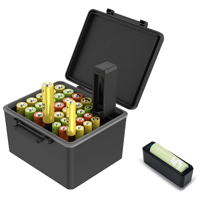 Baterias Aa TYAMTOGSM Organizador De Almacenamiento De Bateru00eda, Caja De Almacenamiento Para 16 Pilas AAA Y 12 AA, Soporte De Bateru00eda Dividido Para Baterías Aaa
