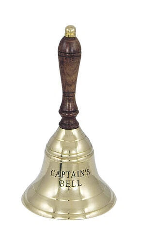 Handglocke, Messing mit Holzgriff, mit Prägung CAPTAIN'S BELL, H: 21cm, Ø: 11cm