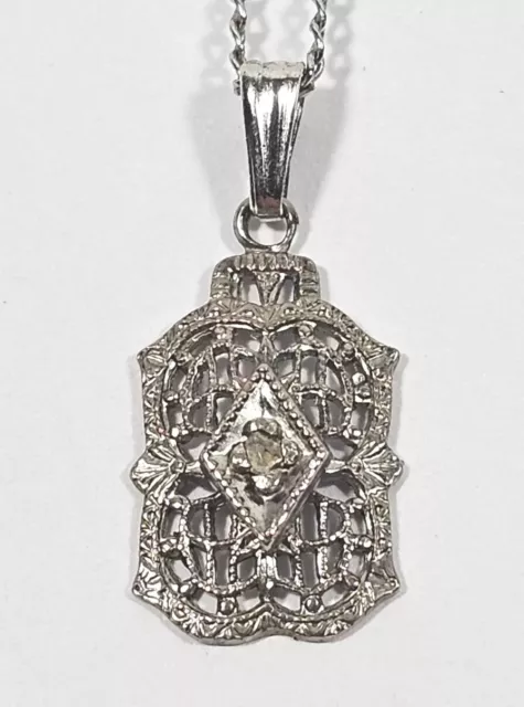 Dainty Art Deco Filigree Antique Sterling Silver Necklace