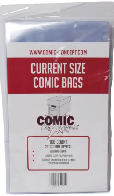 Comic Concept Current Size Comic Bags Pack of 100 Bags - New